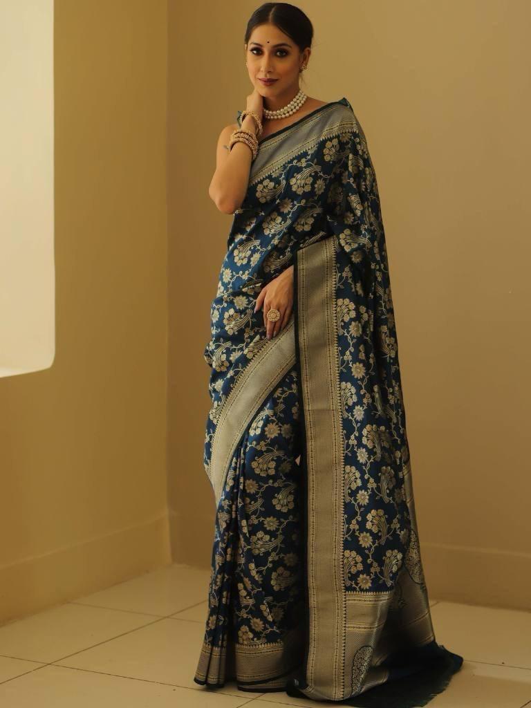 Skinny Blue Soft Silk Saree With Marvellous Blouse Piece
