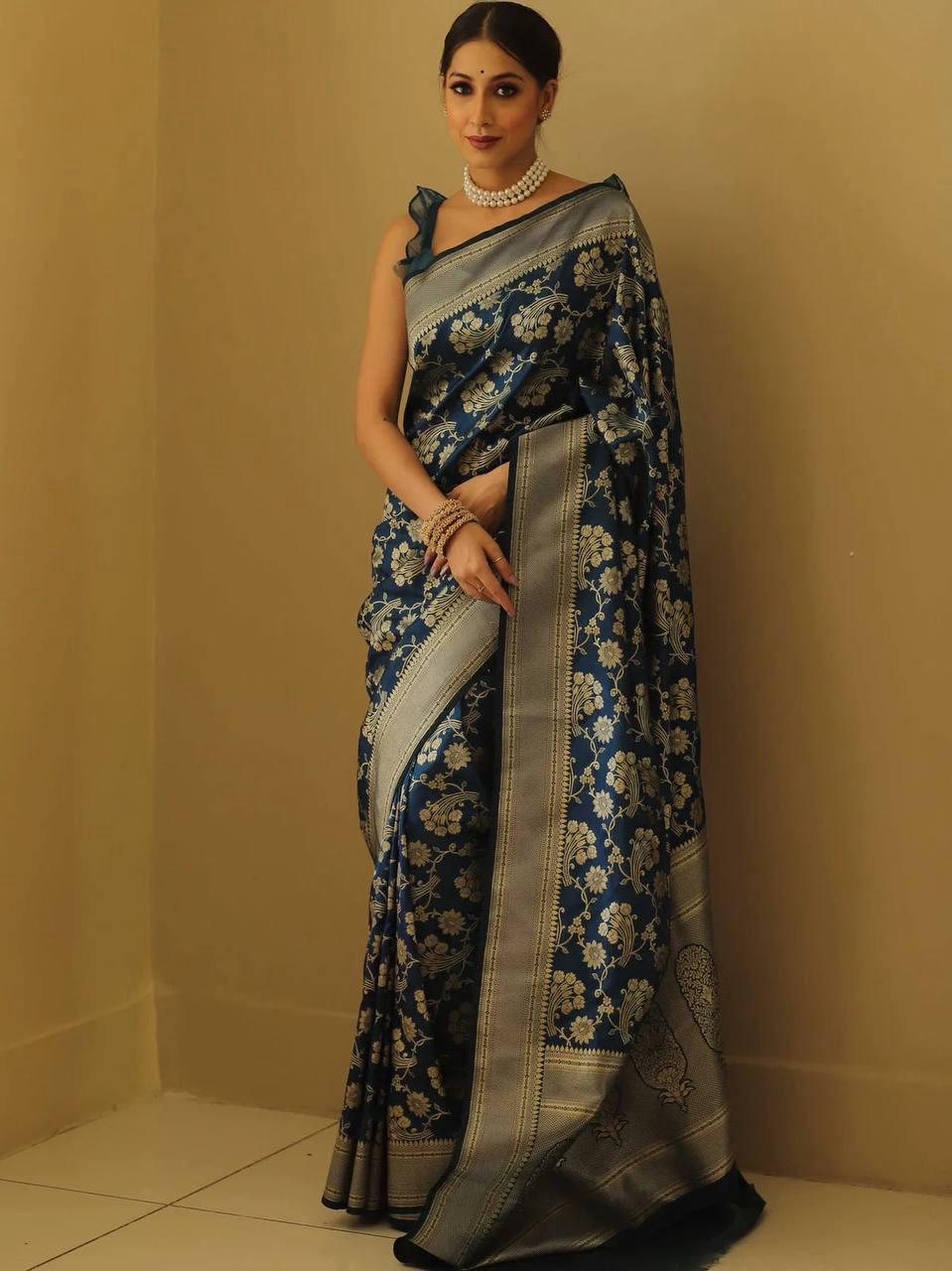 Skinny Blue Soft Silk Saree With Marvellous Blouse Piece
