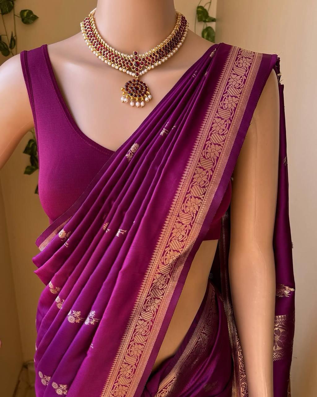 Staring Purple Soft Silk Saree With Breathtaking Blouse Piece