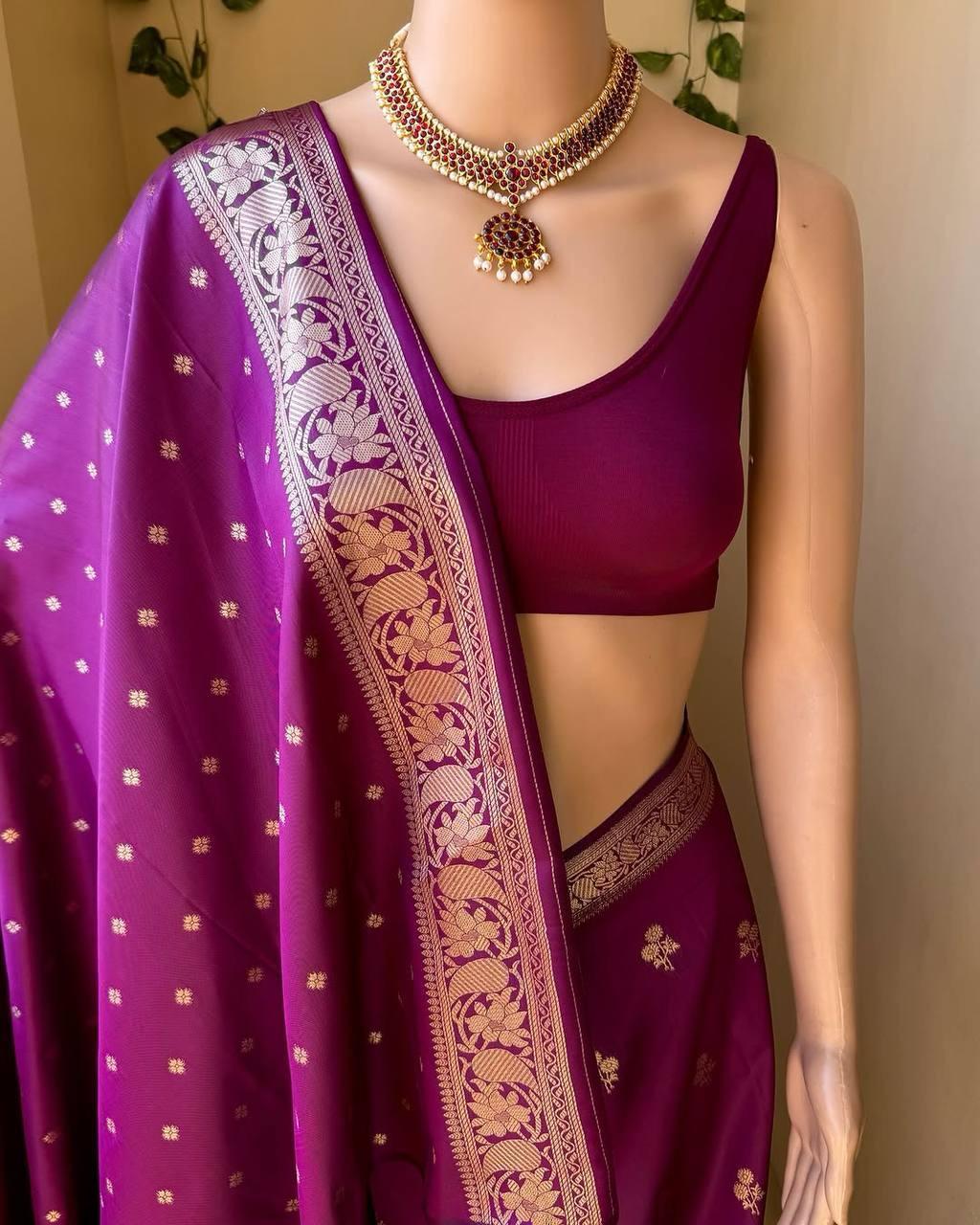 Staring Purple Soft Silk Saree With Breathtaking Blouse Piece