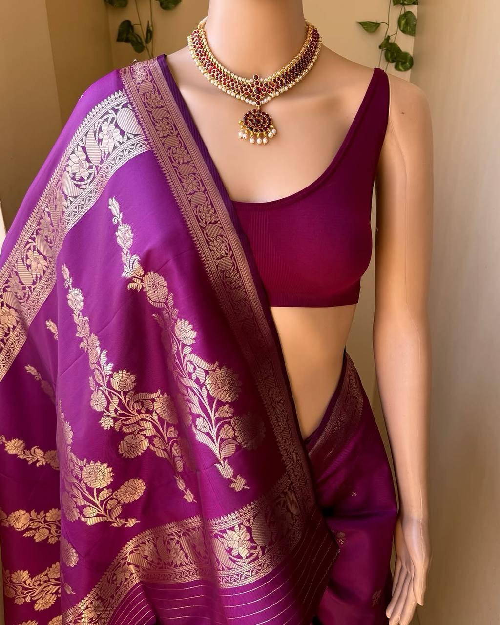 Staring Purple Soft Silk Saree With Breathtaking Blouse Piece