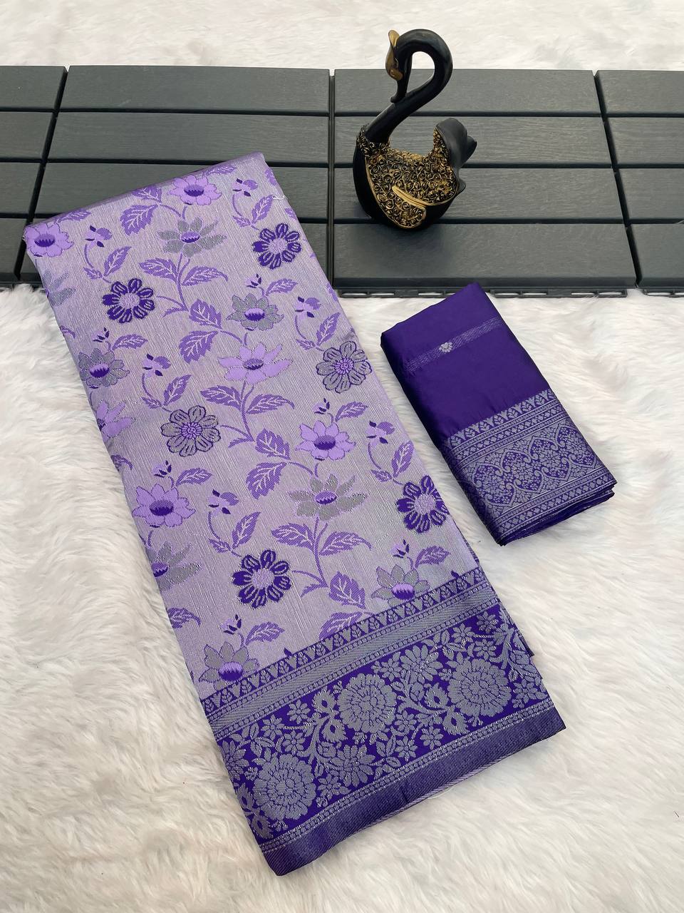 Classy Lavender Soft Banarasi Tissue Silk Saree With Tantalizing Blouse Piece