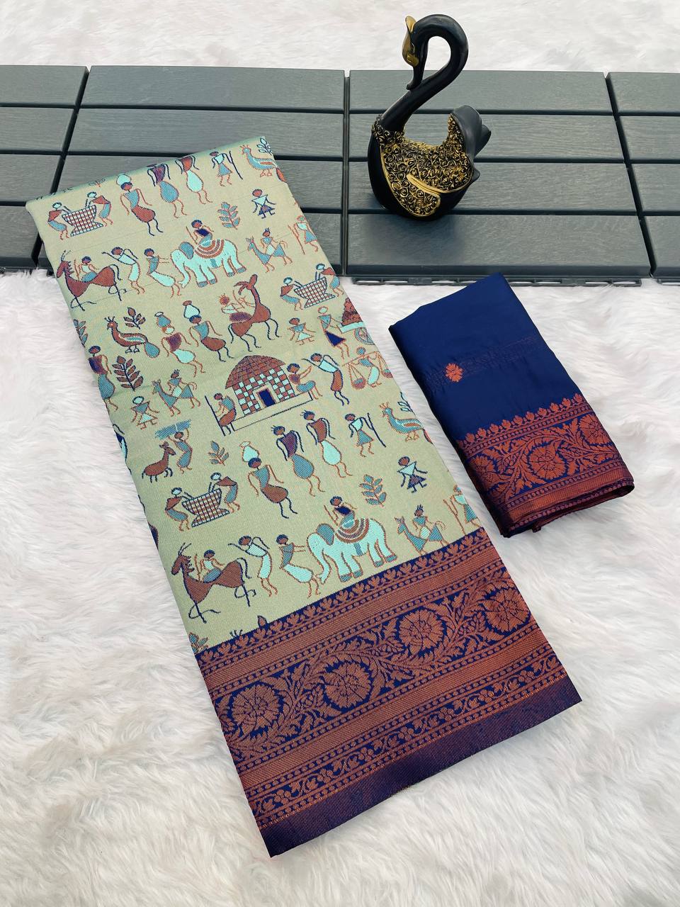 Innovative Pista Soft Banarasi Tissue Silk Saree With Smashing Blouse Piece