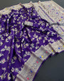 Traditional Royal Purple Soft Banarasi Silk Saree With Ailurophile Blouse Piece