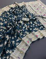 Elision Teal Blue Soft Banarasi Silk Saree With Quintessential Blouse Piece