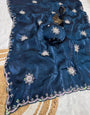 Fancifull Blue Sequence Work Fandy Silk Saree With Dalliance Blouse Piece