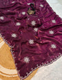 Blooming Purple Sequence Work Fandy Silk Saree With Petrichor Blouse Piece