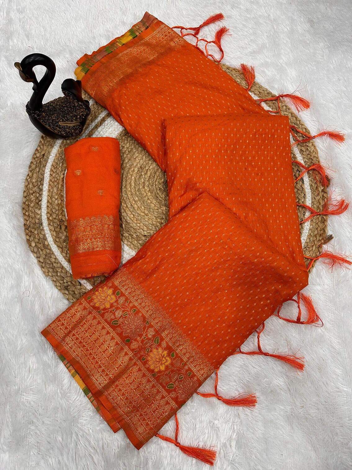 Sensational Orange Soft Banarasi Silk Saree With Supernal Blouse Piece