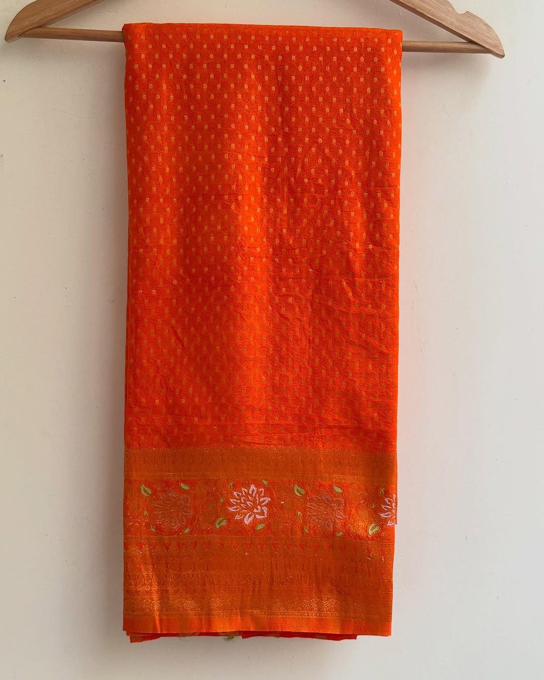 Sensational Orange Soft Banarasi Silk Saree With Supernal Blouse Piece