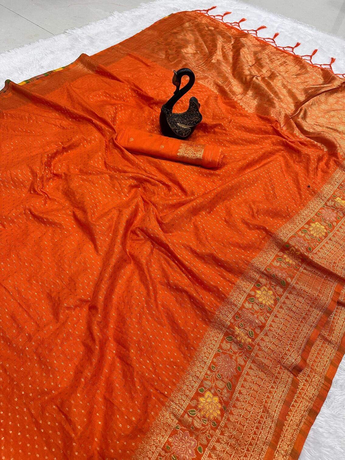 Sensational Orange Soft Banarasi Silk Saree With Supernal Blouse Piece