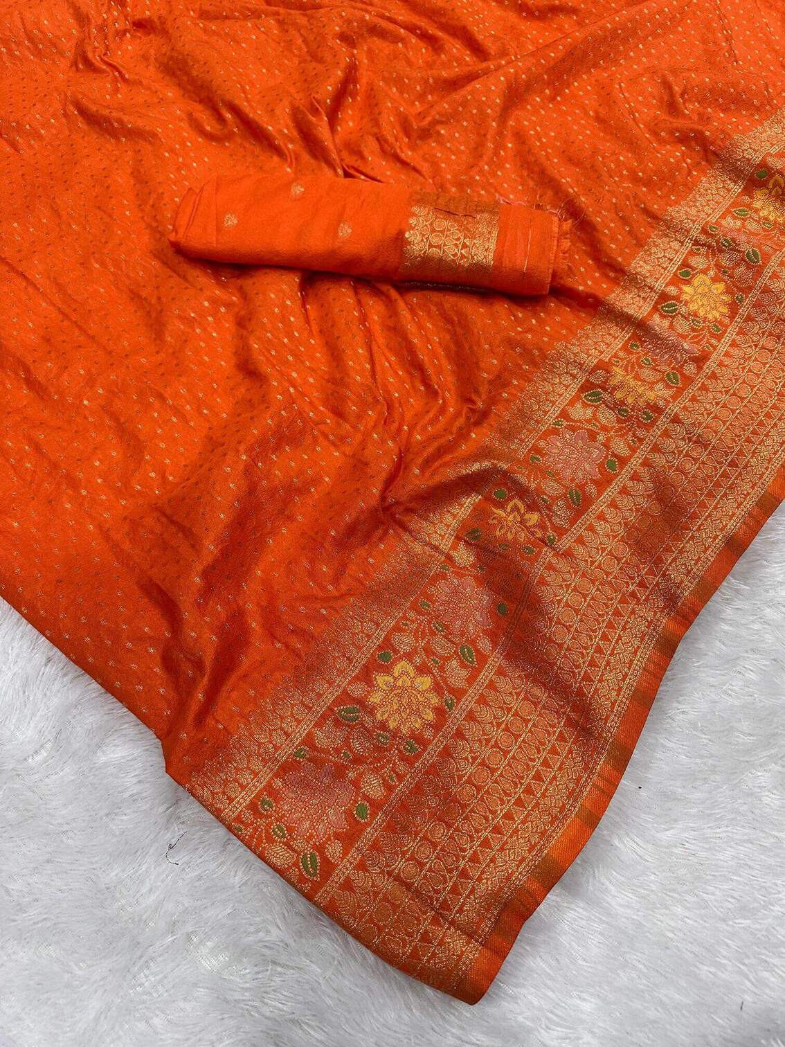 Sensational Orange Soft Banarasi Silk Saree With Supernal Blouse Piece