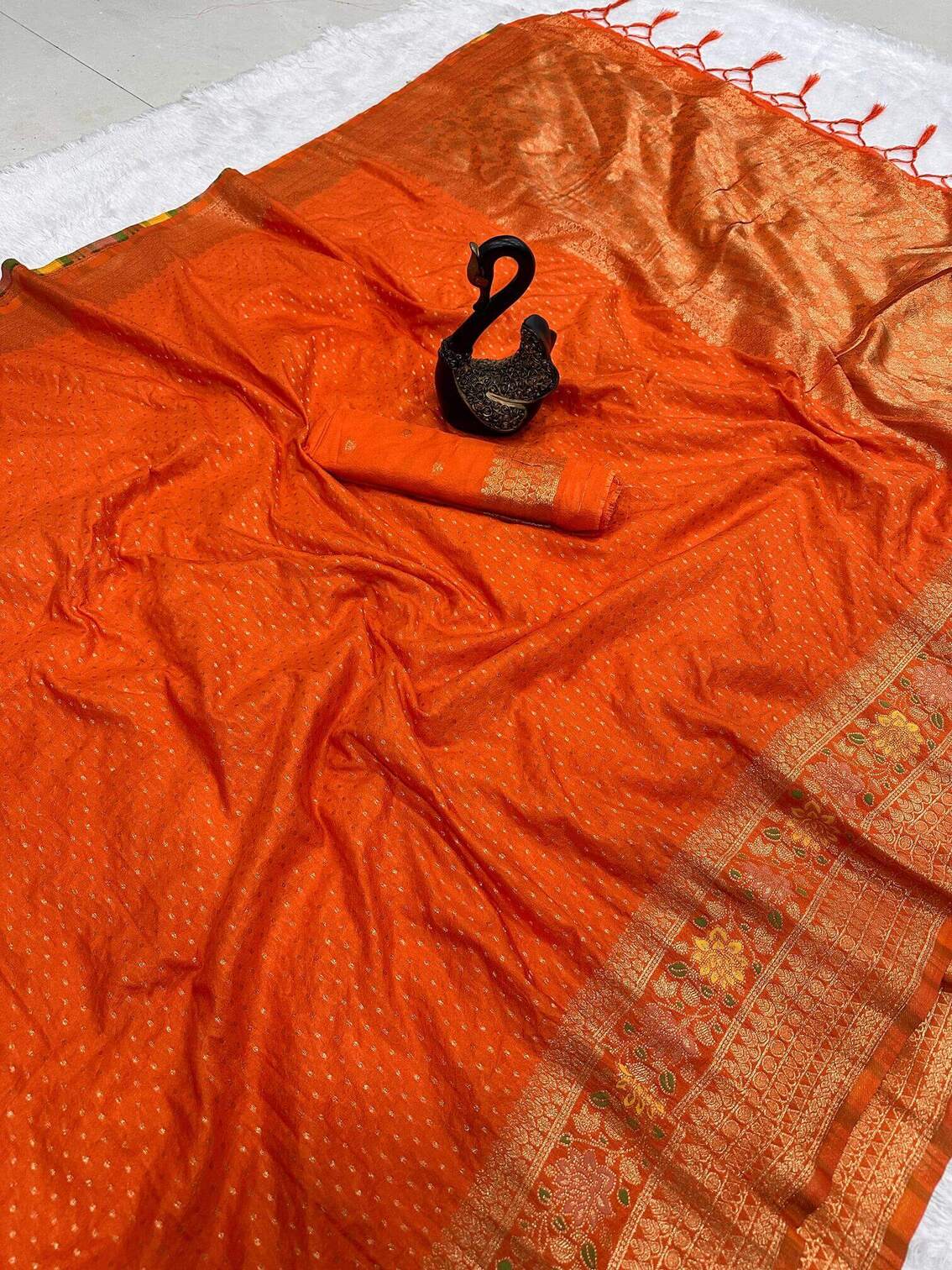 Sensational Orange Soft Banarasi Silk Saree With Supernal Blouse Piece