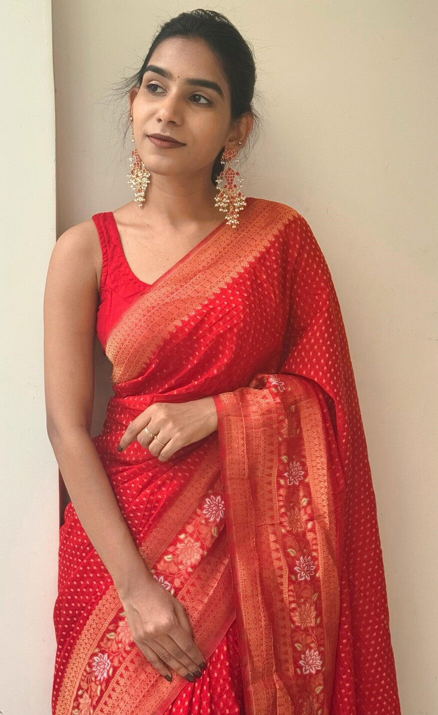 Opulent Red Soft Banarasi Silk Saree With Divine Blouse Piece