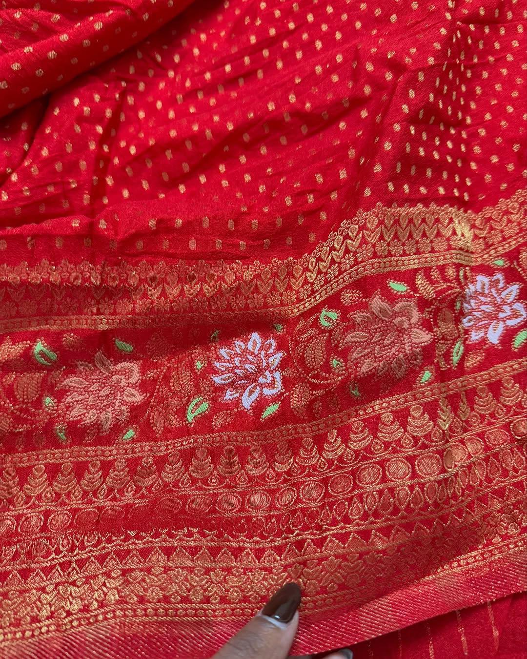Opulent Red Soft Banarasi Silk Saree With Divine Blouse Piece