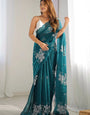 Flameboyant Blue Sequence Work Jimmy Choo Silk Saree With Flamboyant Blouse Piece