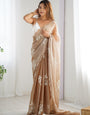 Epiphany Brown Sequence Work Jimmy Choo Silk Saree With Enigmatic Blouse Piece