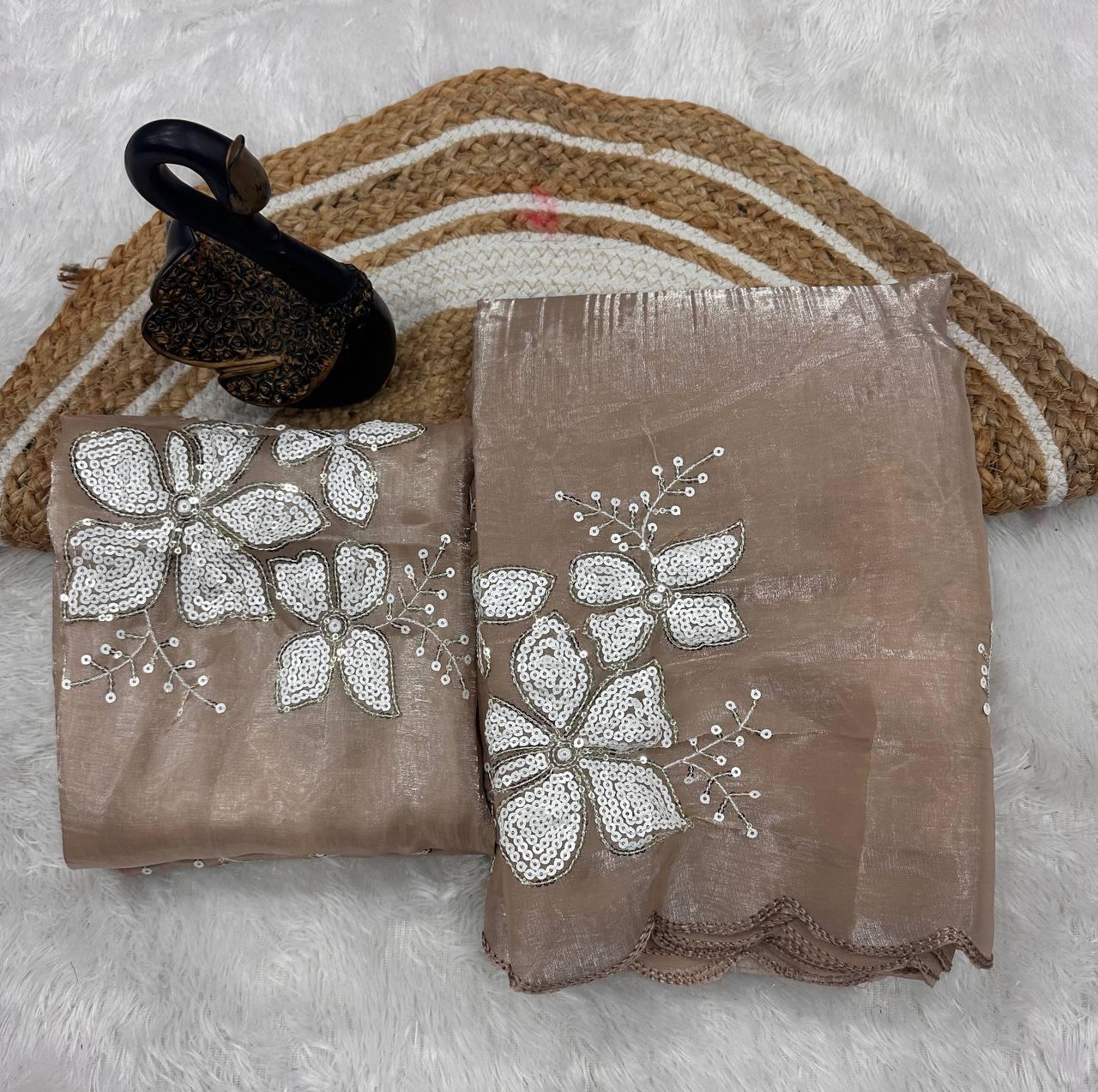 Epiphany Brown Sequence Work Jimmy Choo Silk Saree With Enigmatic Blouse Piece