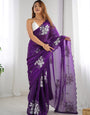 Pleasant Purple Sequence Work Jimmy Choo Silk Saree With Majestic Blouse Piece