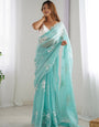 Diaphanous Sky Sequence Work Jimmy Choo Silk Saree With Dalliance Blouse Piece