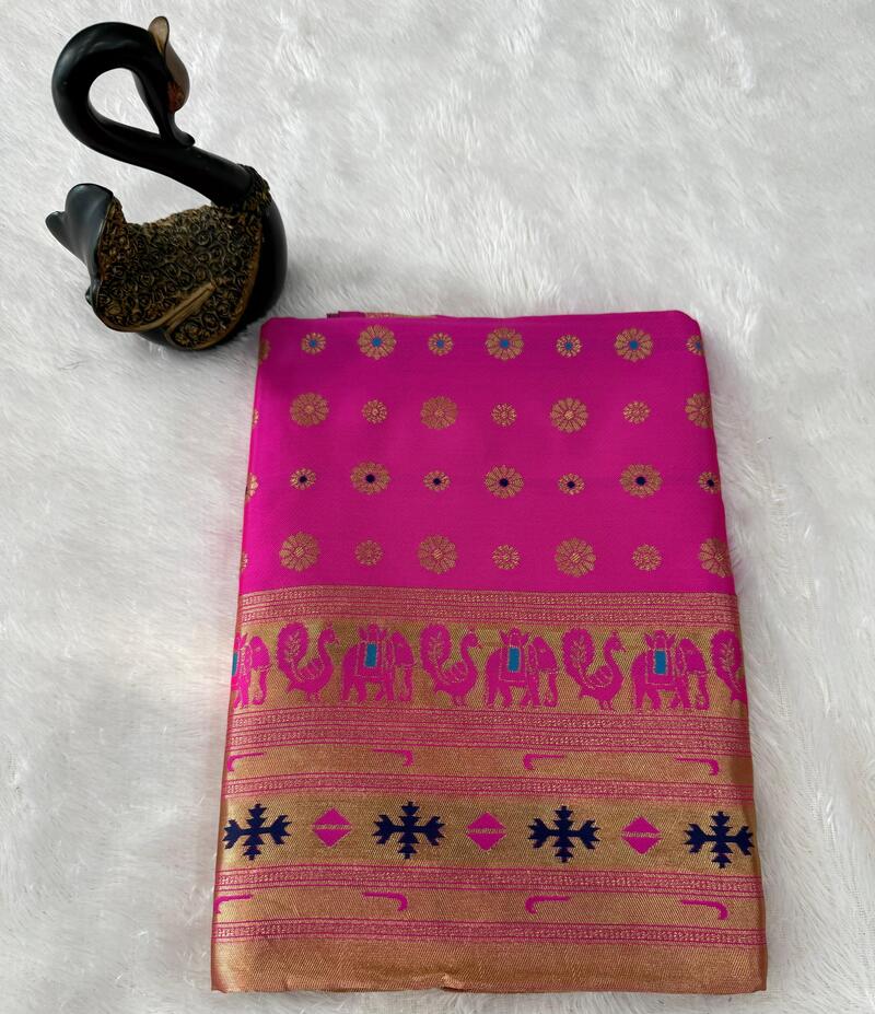 Breathtaking Dark Pink Paithani Silk Saree With Fantabulous Blouse Piece