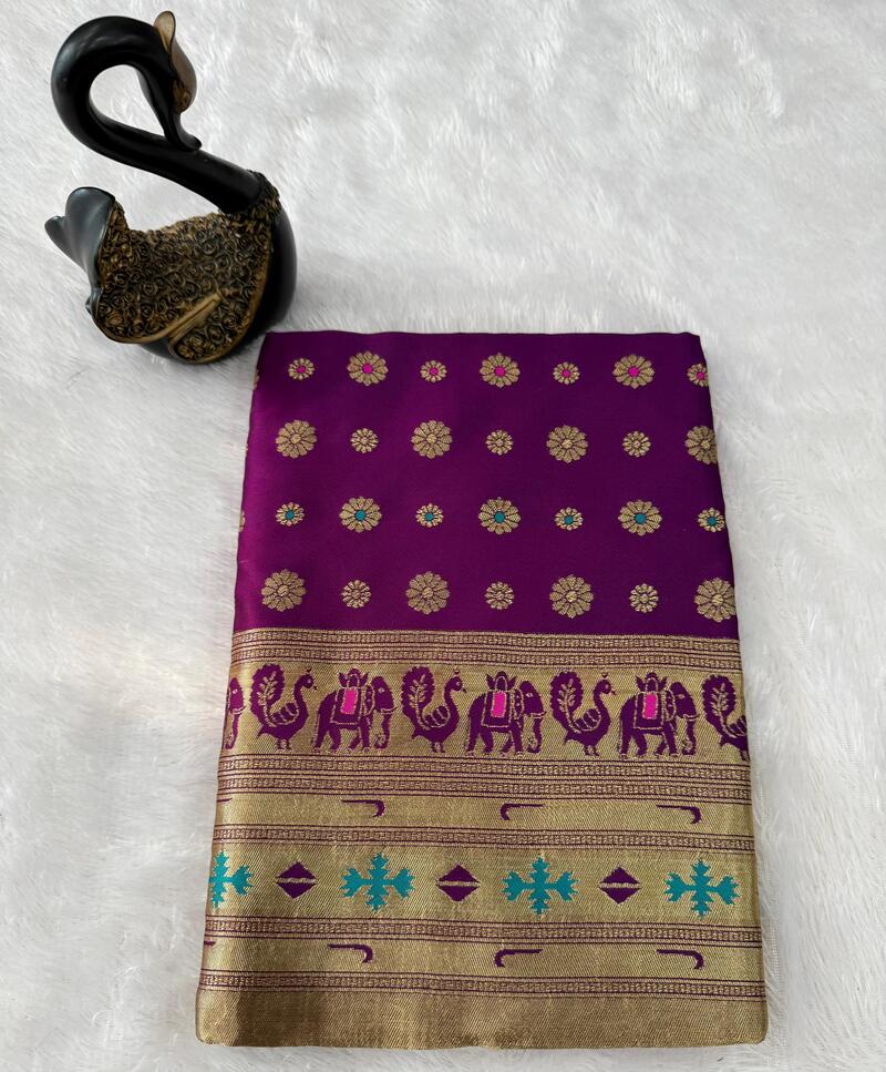 Prominent Purple Paithani Silk Saree With Elegant Blouse Piece