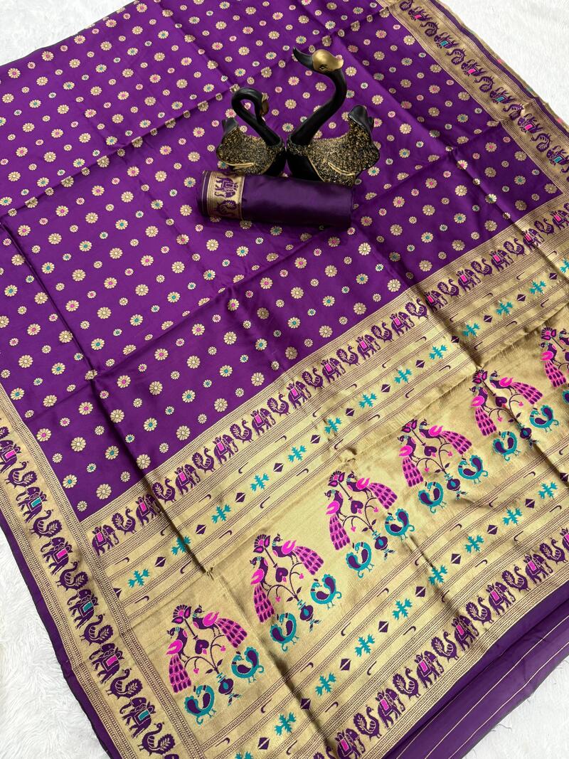 Prominent Purple Paithani Silk Saree With Elegant Blouse Piece