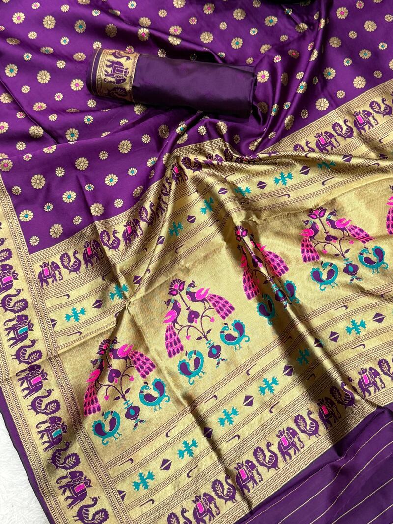 Prominent Purple Paithani Silk Saree With Elegant Blouse Piece
