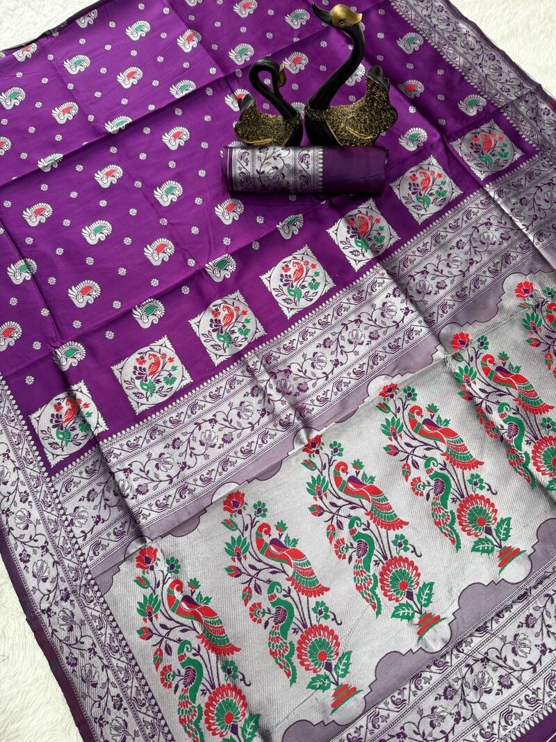 Amiable Purple Paithani Silk Saree With Classic Blouse Piece