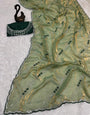 Ethnic Green Sequence Work Fandy Silk Saree With Capricious Blouse Piece