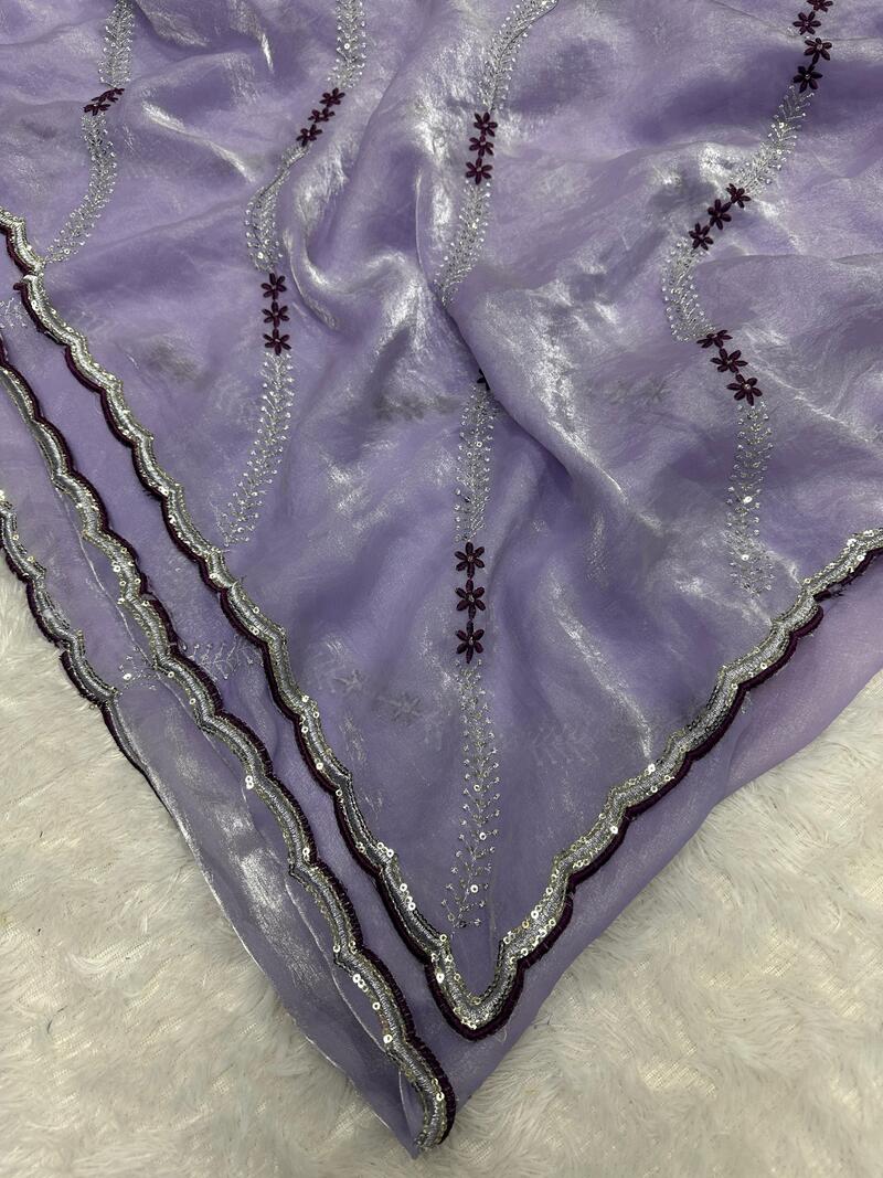 Ailurophile Lavender Sequence Work Fandy Silk Saree With Extraordinary Blouse Piece