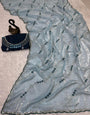 Winsome Sky Sequence Work Fandy Silk Saree With Engaging Blouse Piece