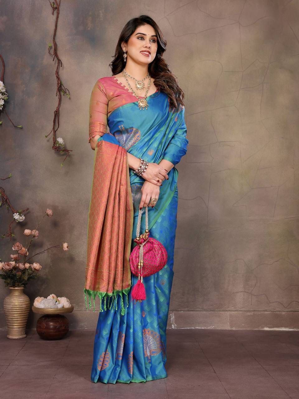 Whimsical Blue Soft Banarasi Silk Saree With Charming Blouse Piece