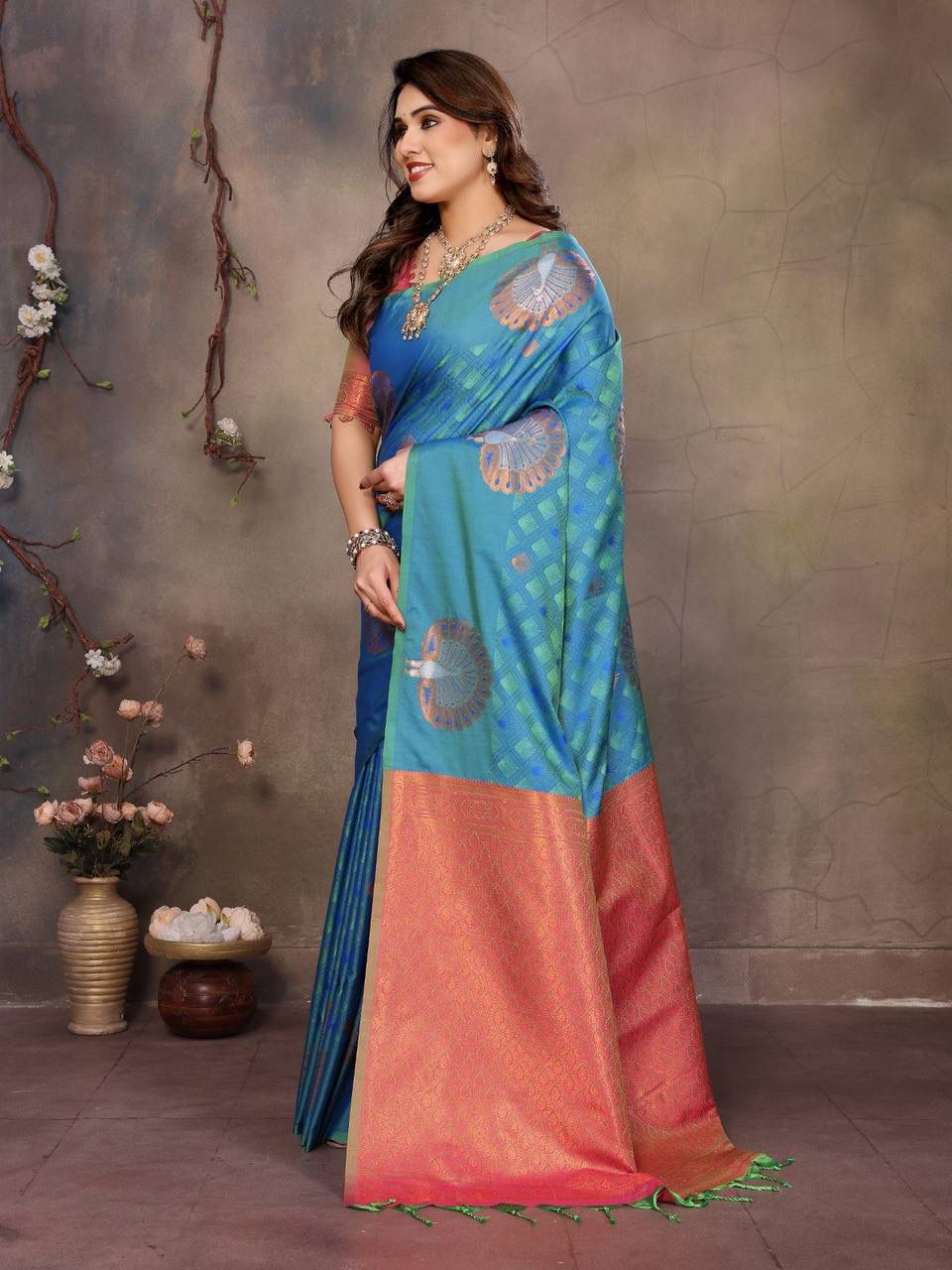 Whimsical Blue Soft Banarasi Silk Saree With Charming Blouse Piece