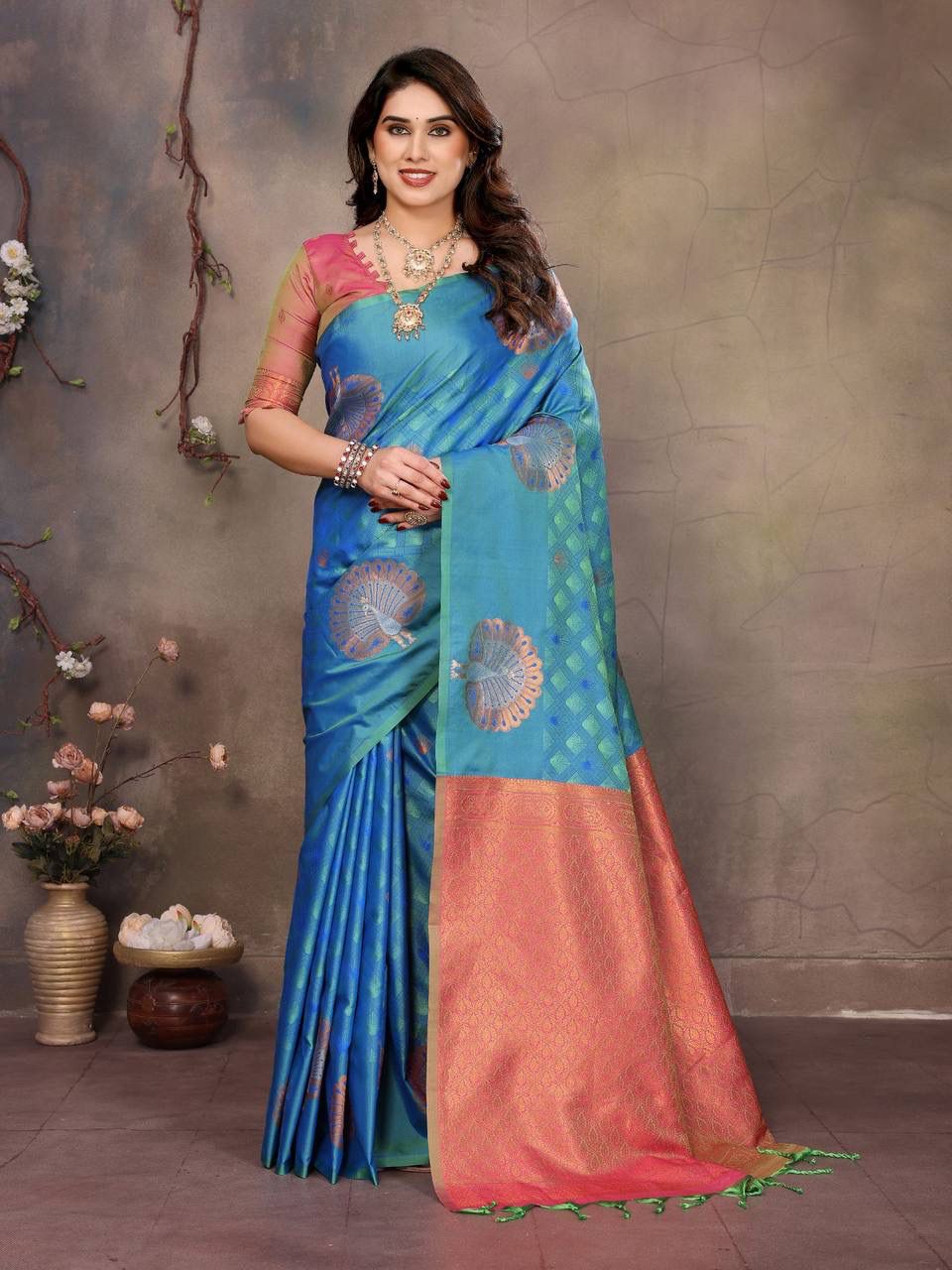 Whimsical Blue Soft Banarasi Silk Saree With Charming Blouse Piece