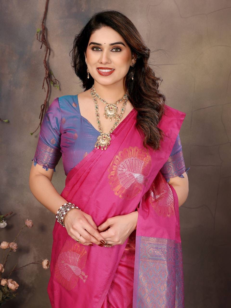 Most Stunning Dark Pink Soft Banarasi Silk Saree With Quintessential Blouse Piece