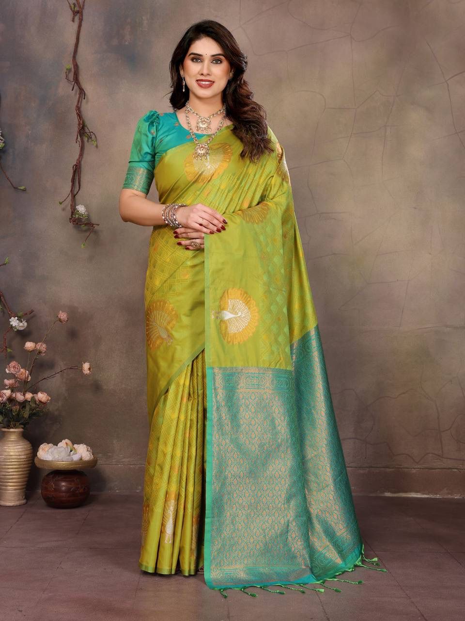 Jazzy Green Soft Banarasi Silk Saree With Demesne Blouse Piece