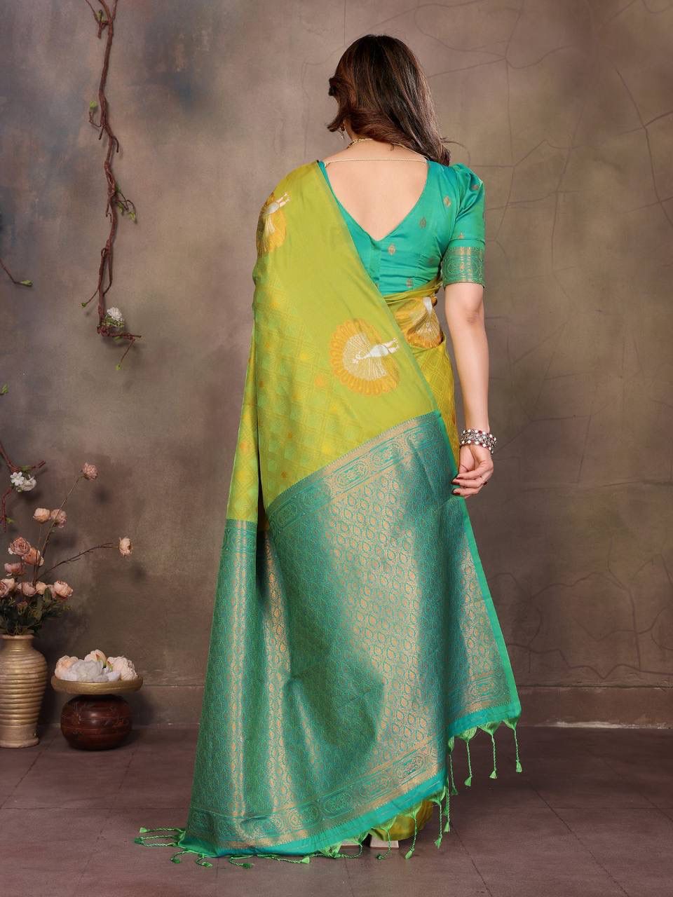 Jazzy Green Soft Banarasi Silk Saree With Demesne Blouse Piece