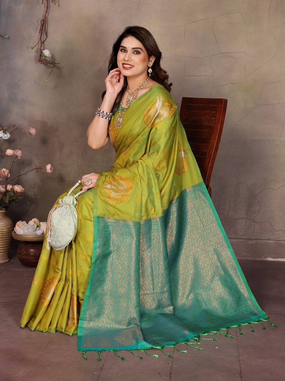 Jazzy Green Soft Banarasi Silk Saree With Demesne Blouse Piece