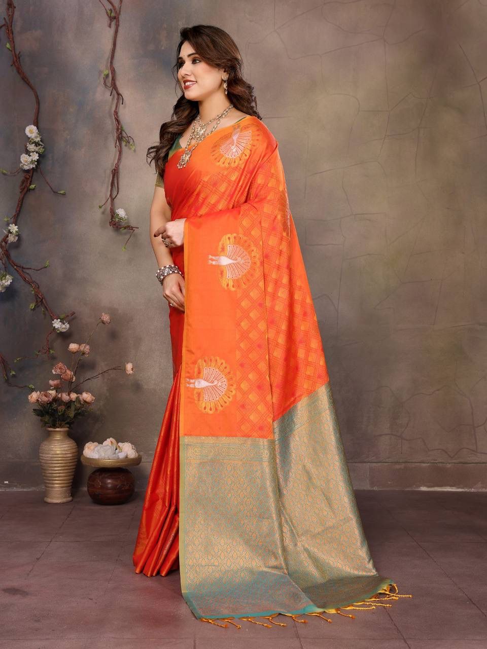 Snappy Orange Soft Banarasi Silk Saree With Lissome Blouse Piece