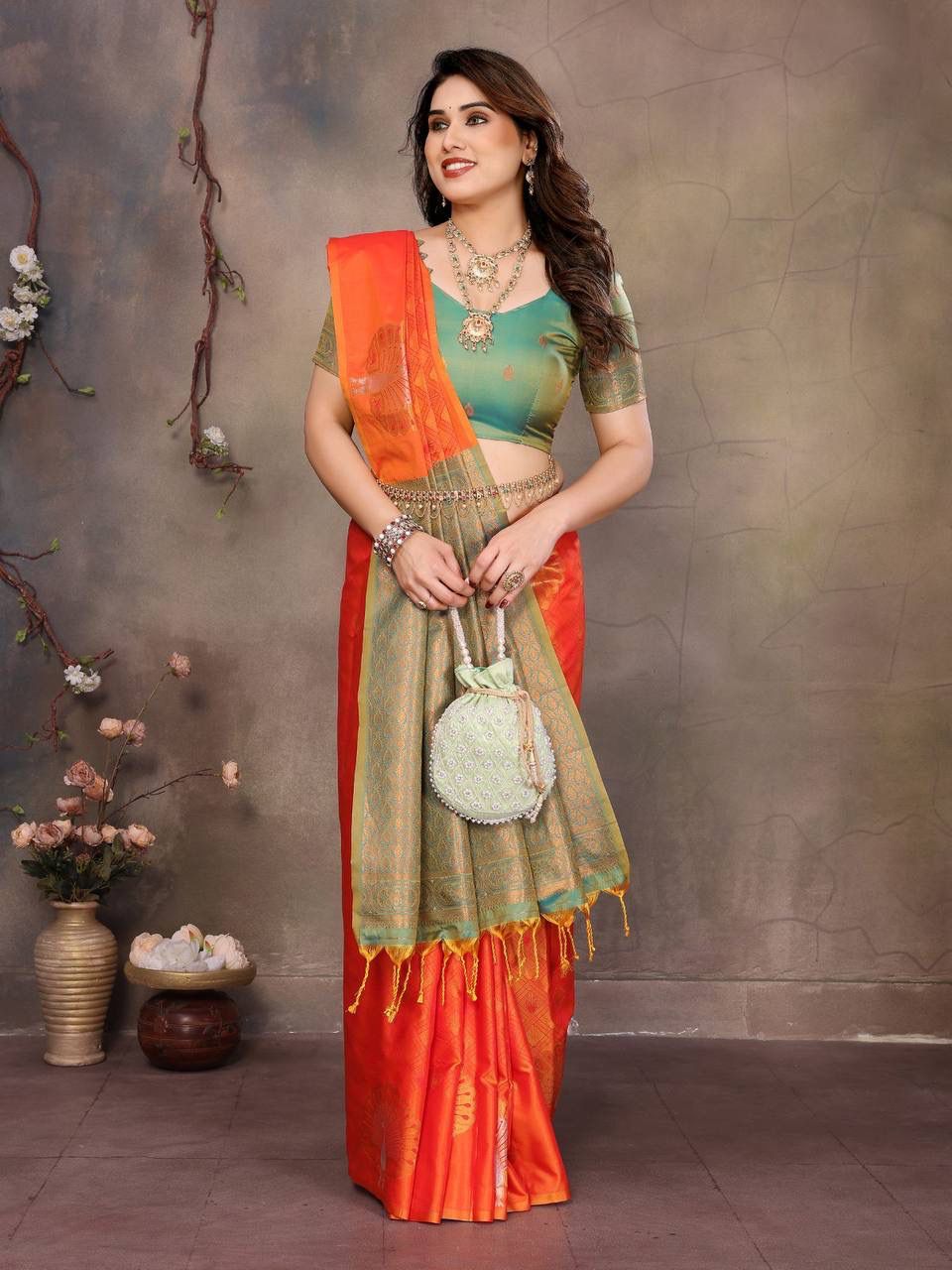 Snappy Orange Soft Banarasi Silk Saree With Lissome Blouse Piece