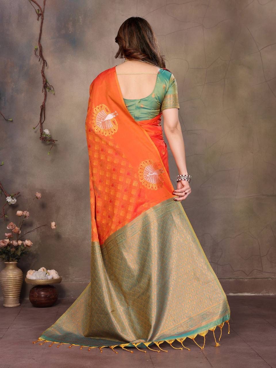 Snappy Orange Soft Banarasi Silk Saree With Lissome Blouse Piece