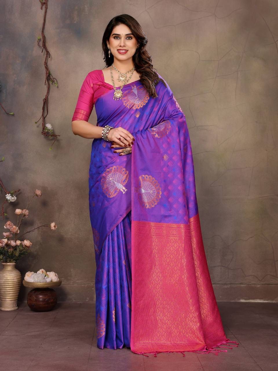 Marvellous Purple Soft Banarasi Silk Saree With Desirable Blouse Piece