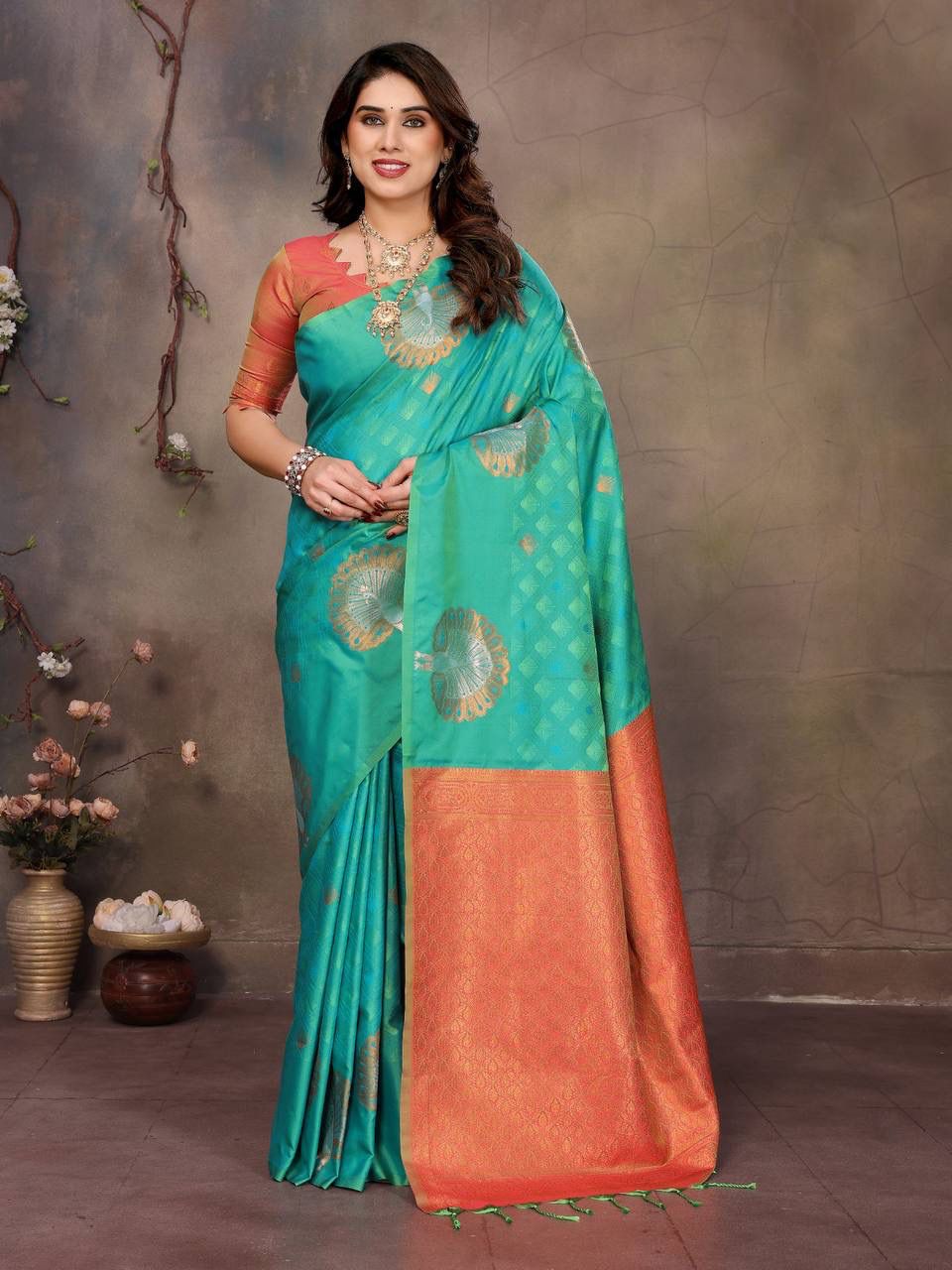 Enamoring Sea Green Soft Banarasi Silk Saree With Seraphic Blouse Piece