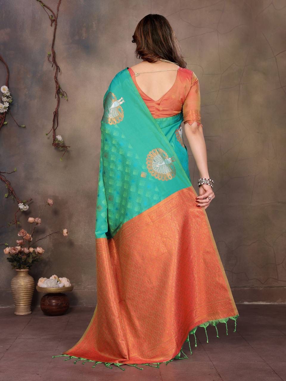 Enamoring Sea Green Soft Banarasi Silk Saree With Seraphic Blouse Piece