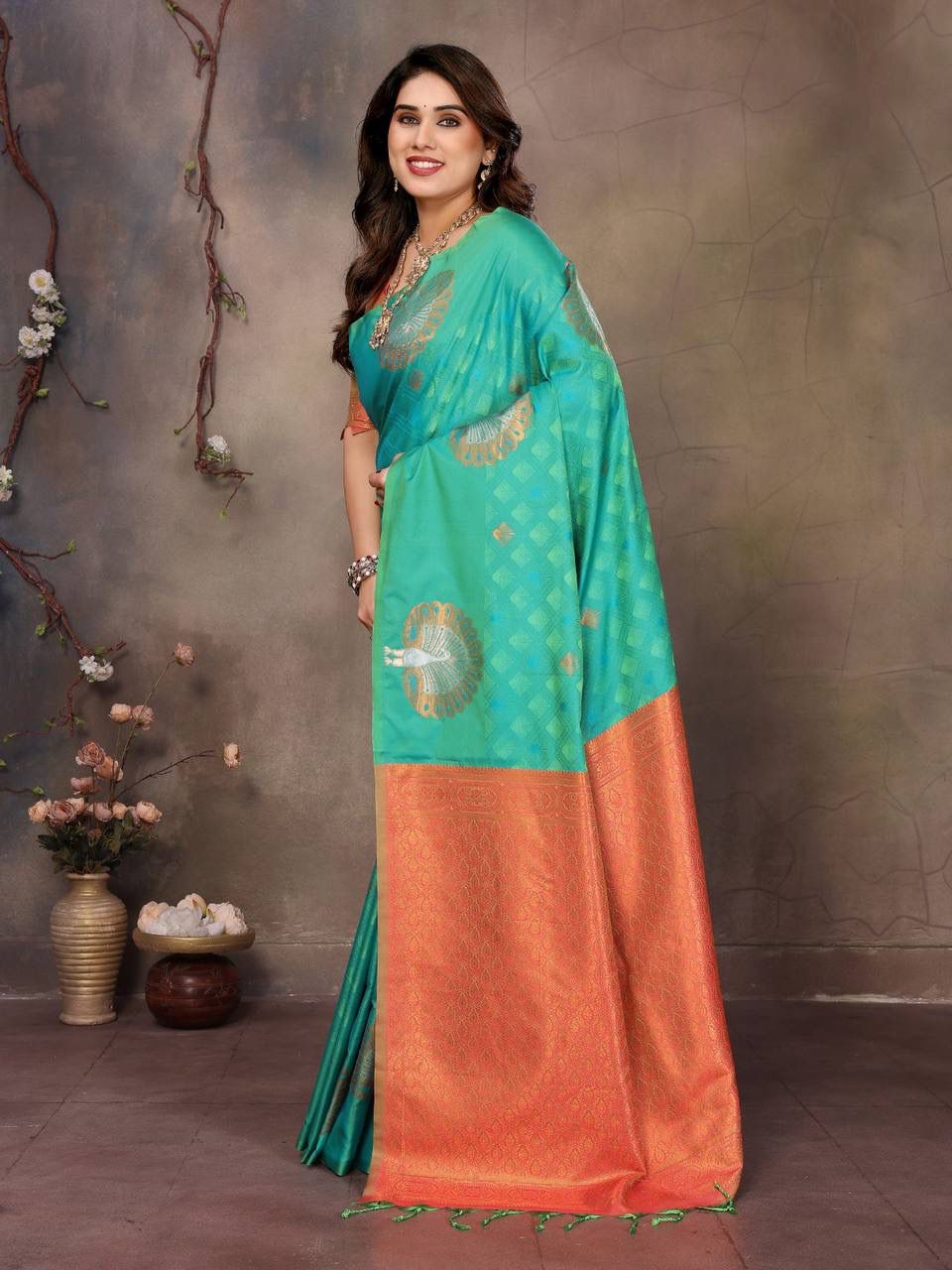 Enamoring Sea Green Soft Banarasi Silk Saree With Seraphic Blouse Piece