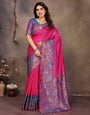 Blooming Dark Pink Soft Banarasi Silk Saree With Jubilant Blouse Piece