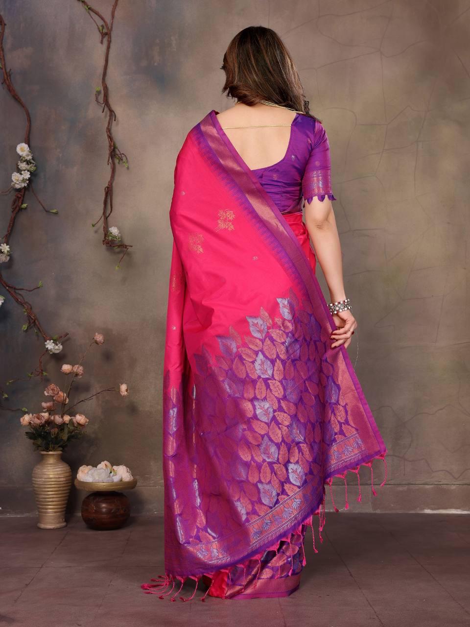 Designer Magenta Soft Banarasi Silk Saree With Dazzling Blouse Piece