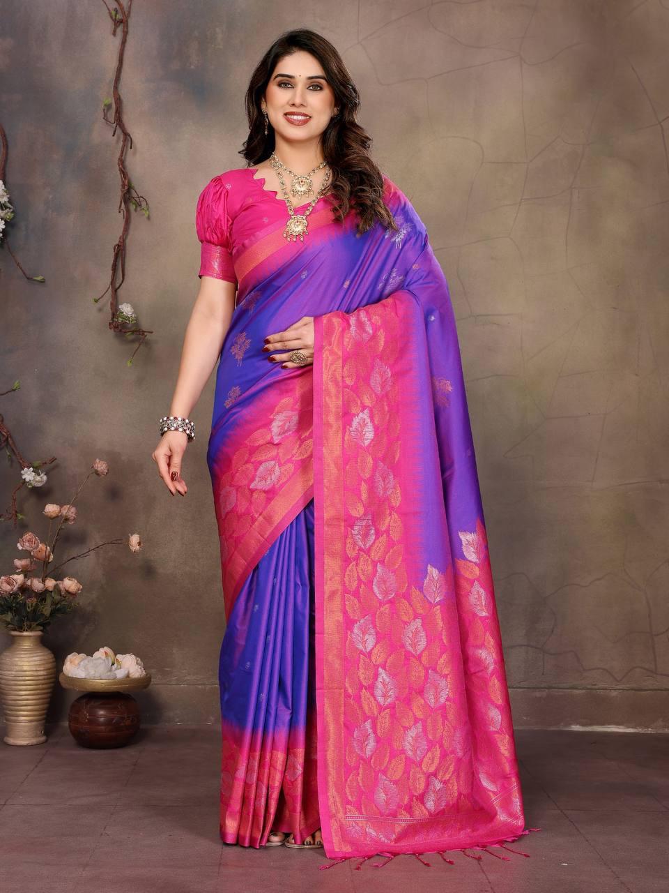 Engrossing Purple Soft Banarasi Silk Saree With Exceptional Blouse Piece