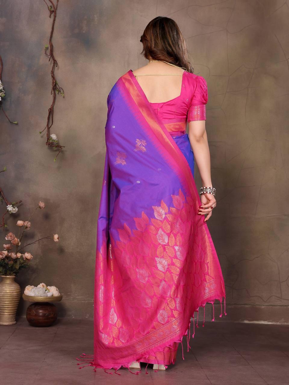 Engrossing Purple Soft Banarasi Silk Saree With Exceptional Blouse Piece