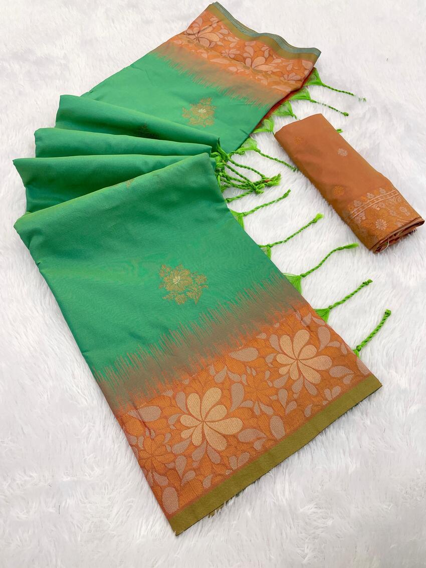 Brood Green Soft Banarasi Silk Saree With Desirable Blouse Piece